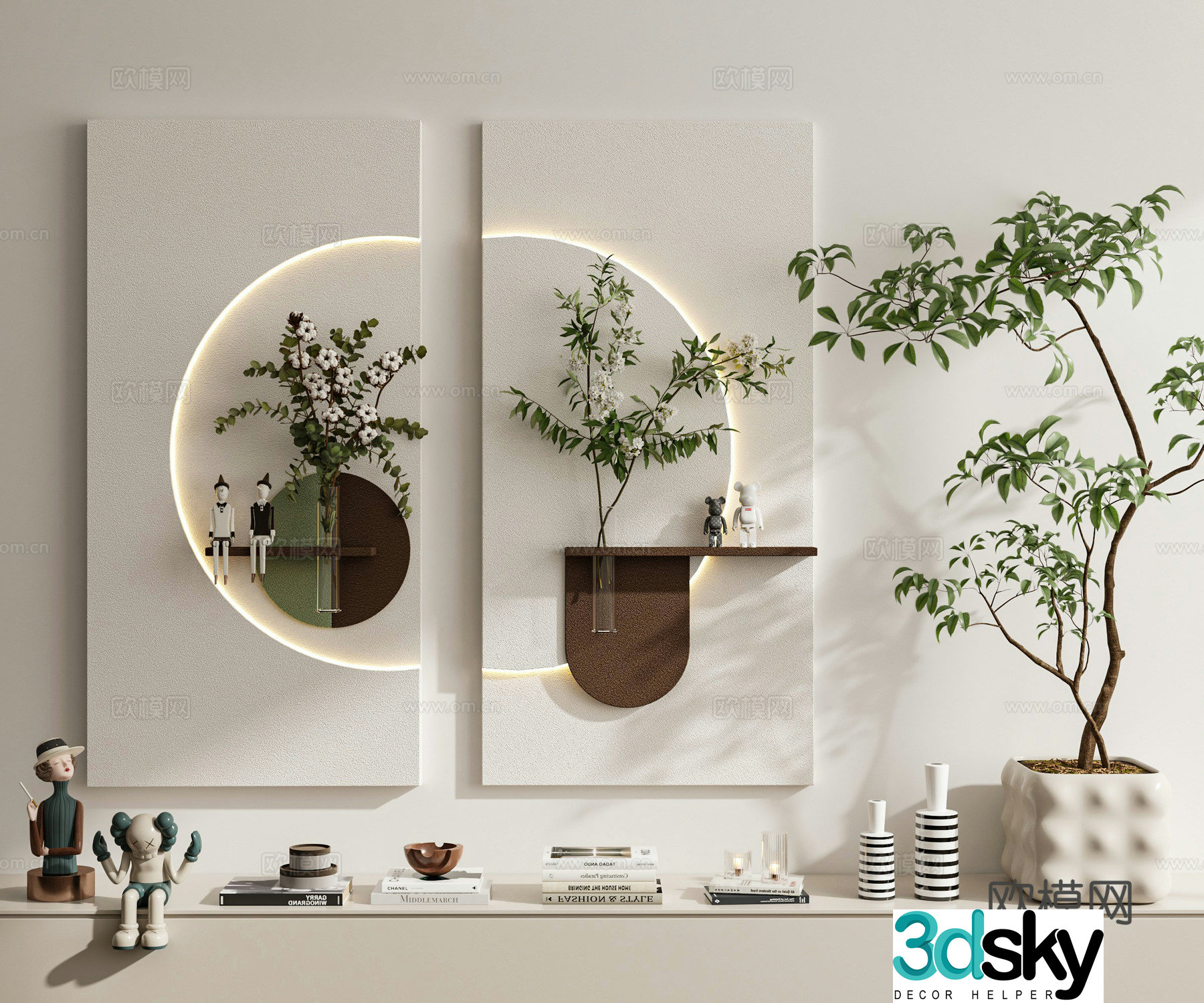 Modern cream style decorative painting hanging painting combination wall decoration pendant 3D model