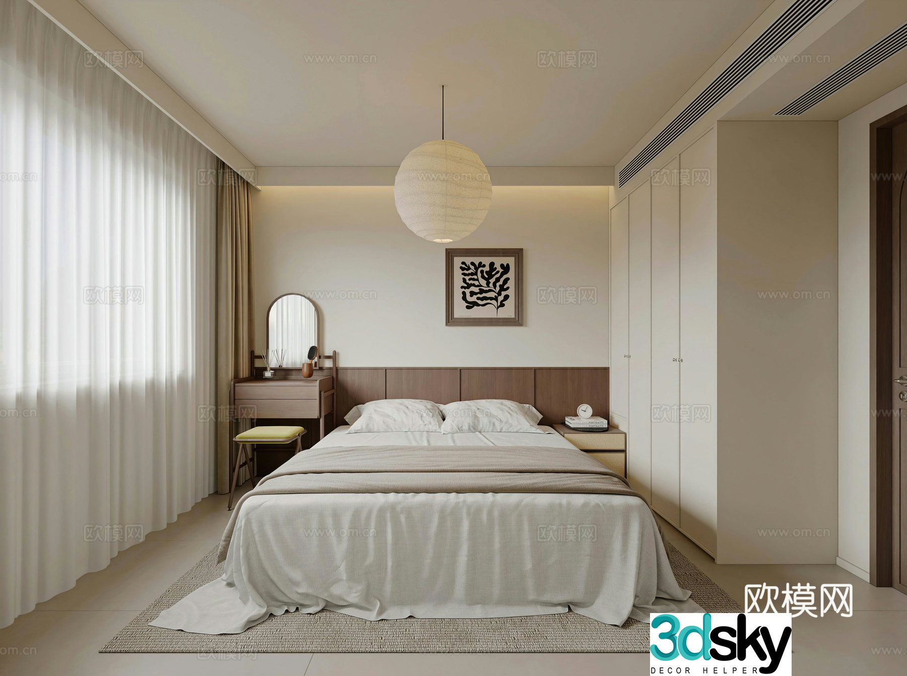 Middle-aged bedroom retro bedroom Wasabi New Chinese style bedroom Song style chandelier Modern bedroom 3D model