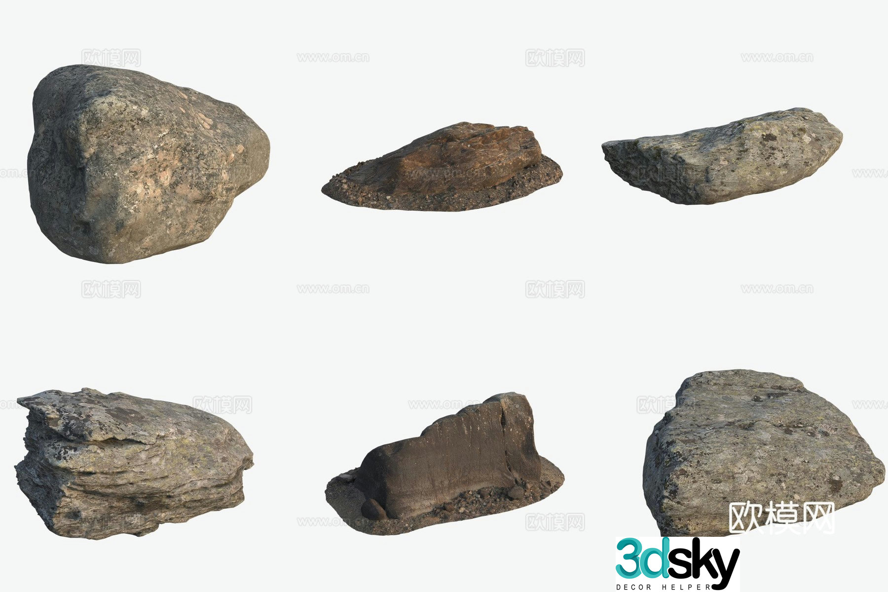 Big stones by the seaside big rocks rocks moss stones 3D model