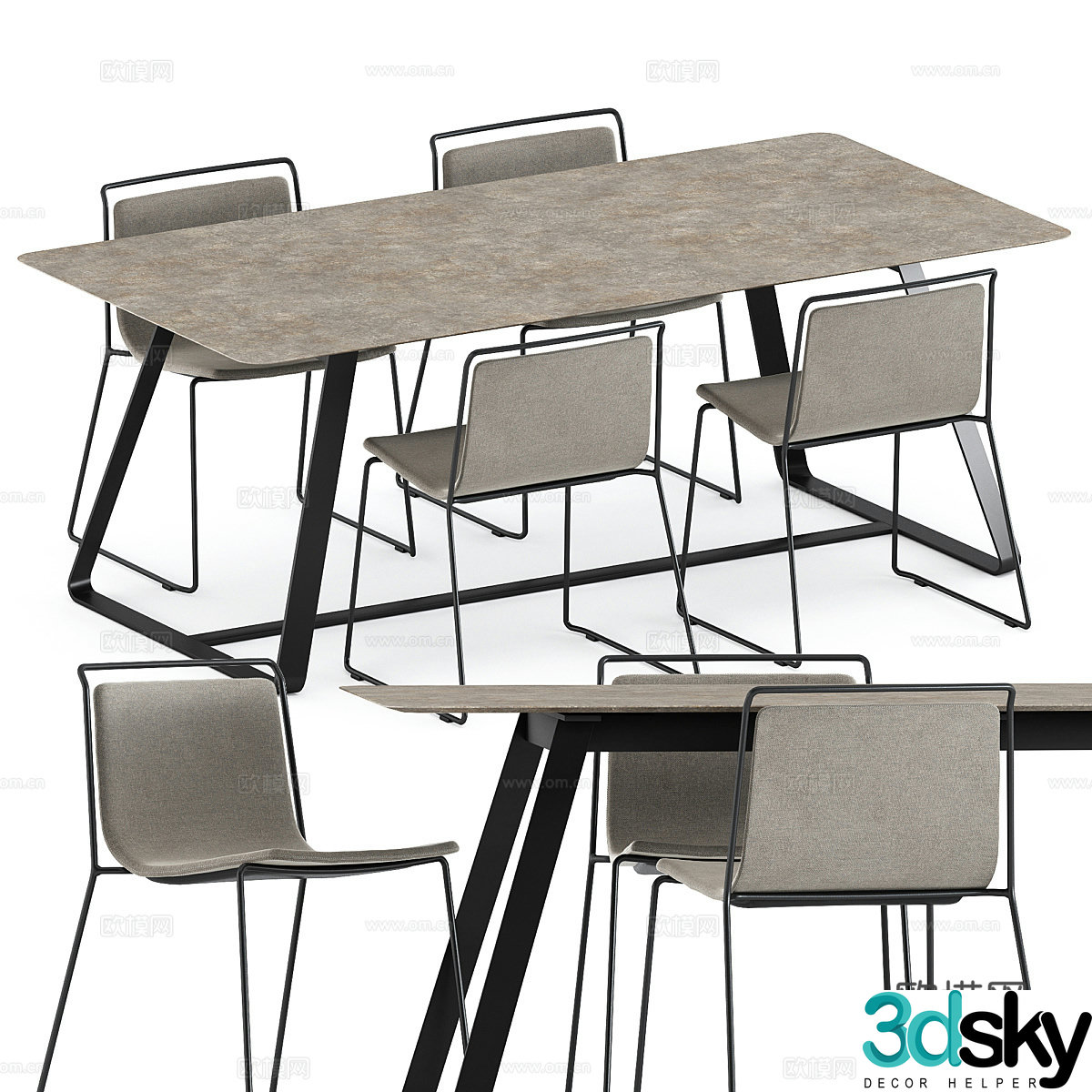 Dining table and dining chair combination 3D model