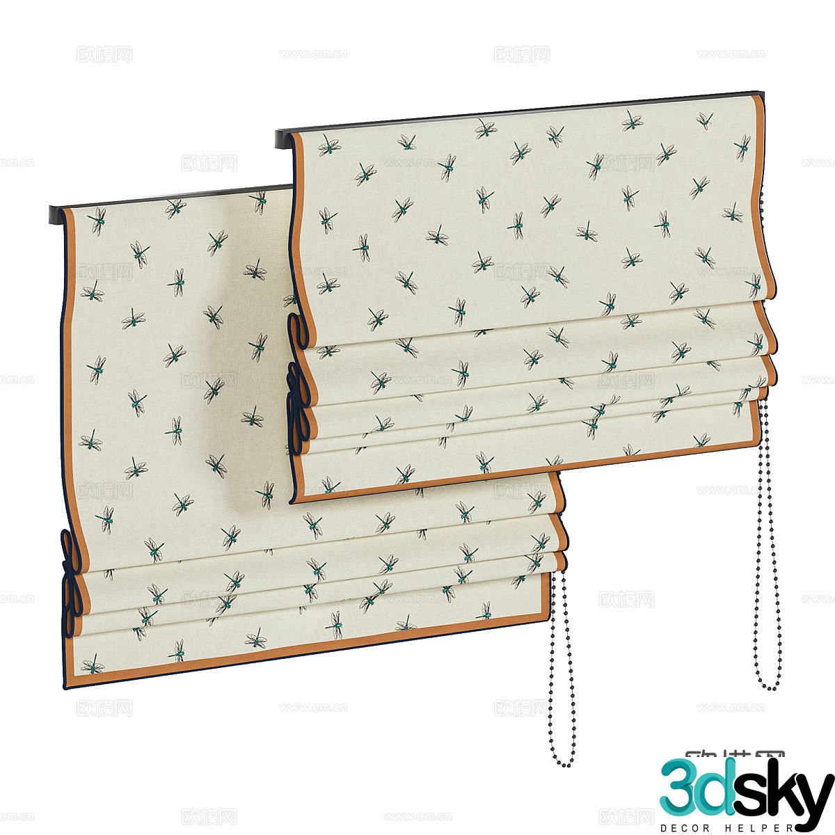 New Chinese Roller Blind Cloth Curtain Folding Curtain Roman Blind 3D Model