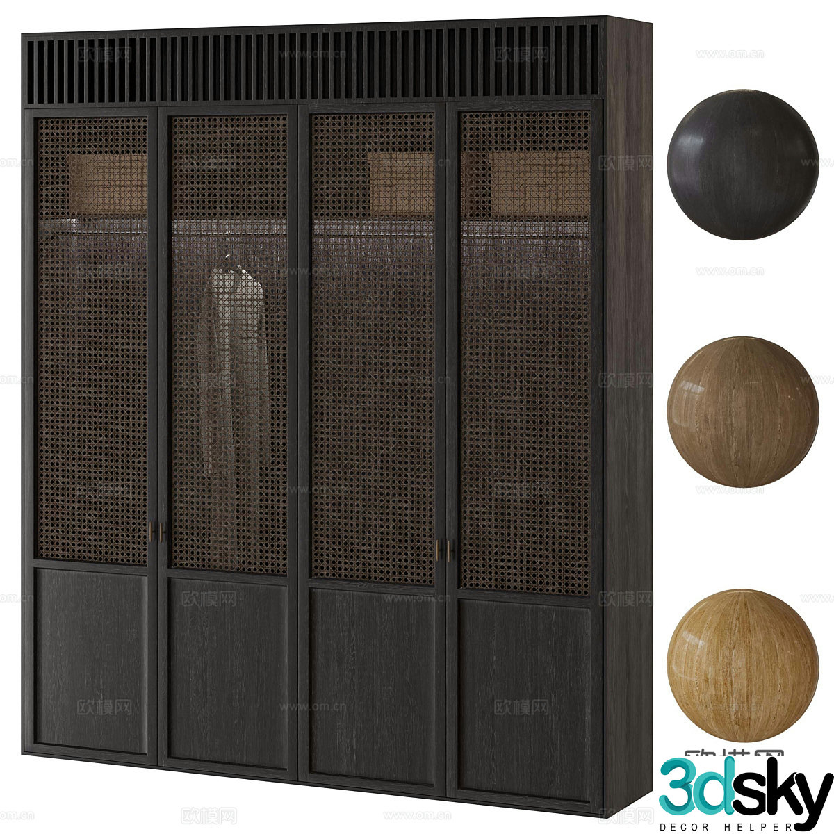 New Chinese style Wasabi Japandi rattan wardrobe 3D model
