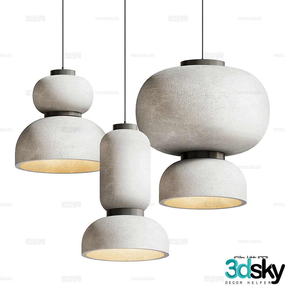 New Chinese style Wasabi Japandi Lantern Chandelier 3D Model