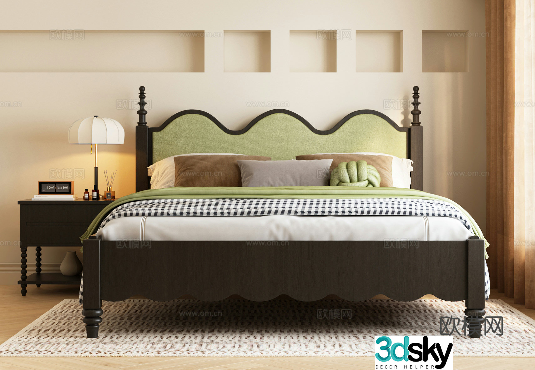 French double bed 3d model