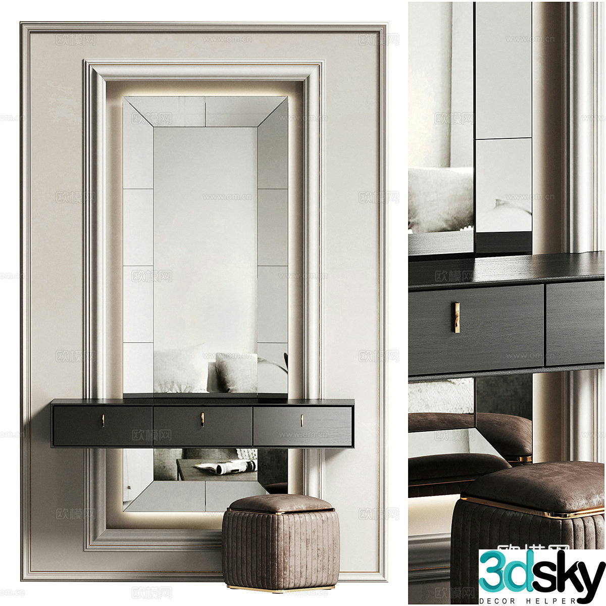 French light luxury dressing table 3D model