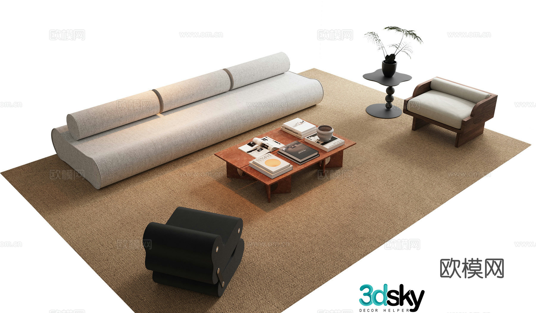 Modern sofa coffee table combination 3D model