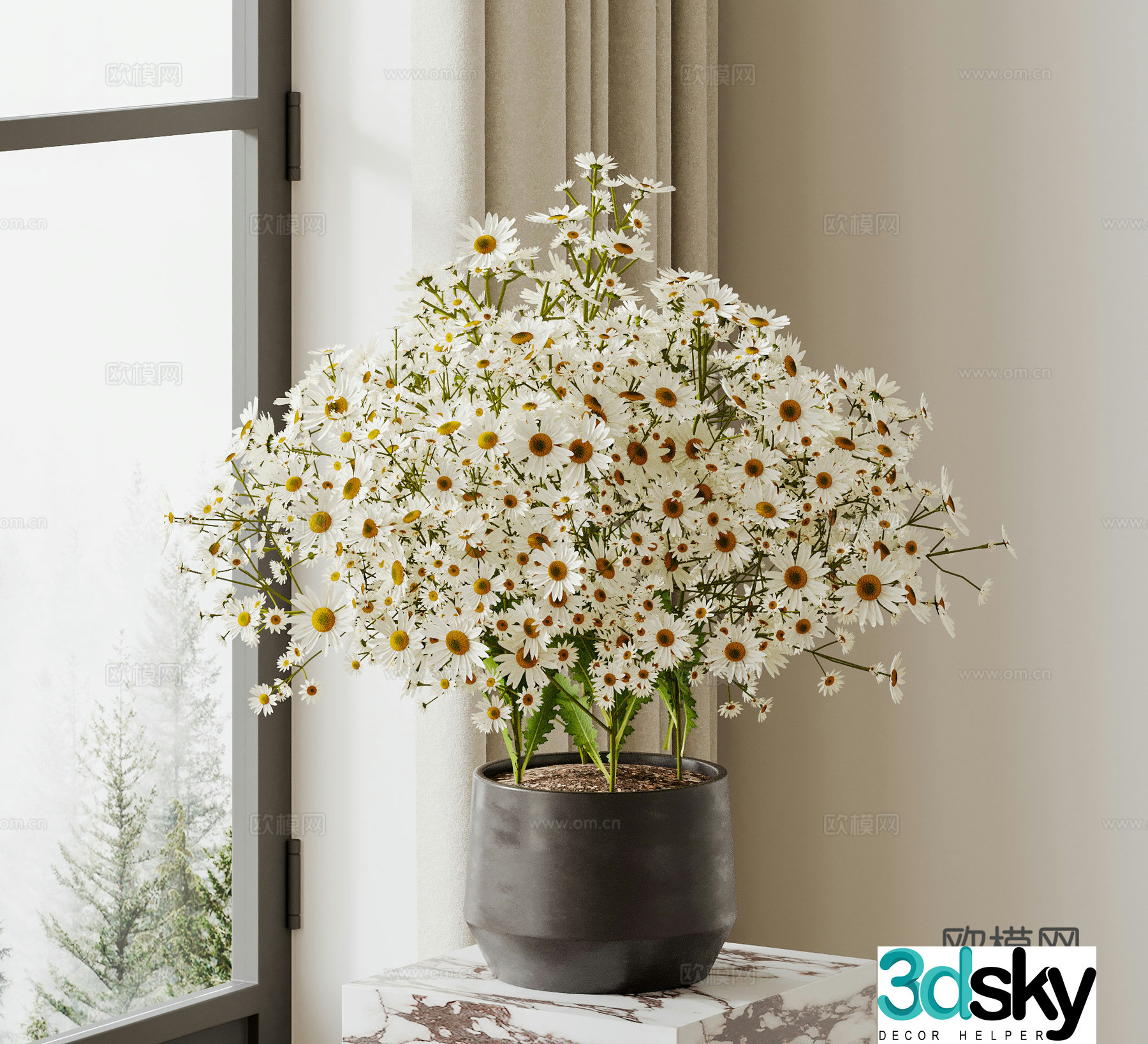 Modern flower art green plants ornaments 3D model