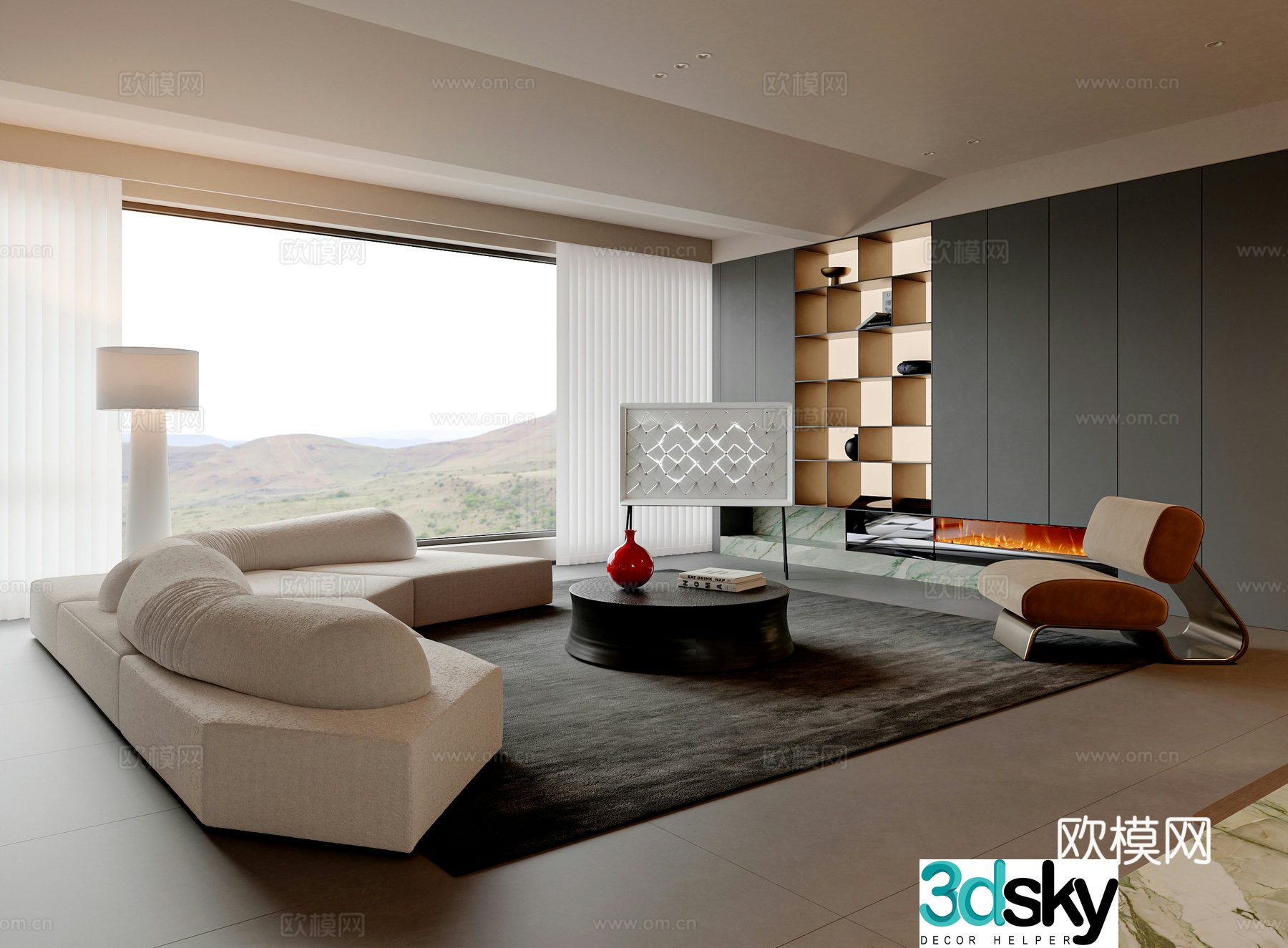 Modern Italian living room sofa and coffee table combination floor lamp leisure chair 3d model