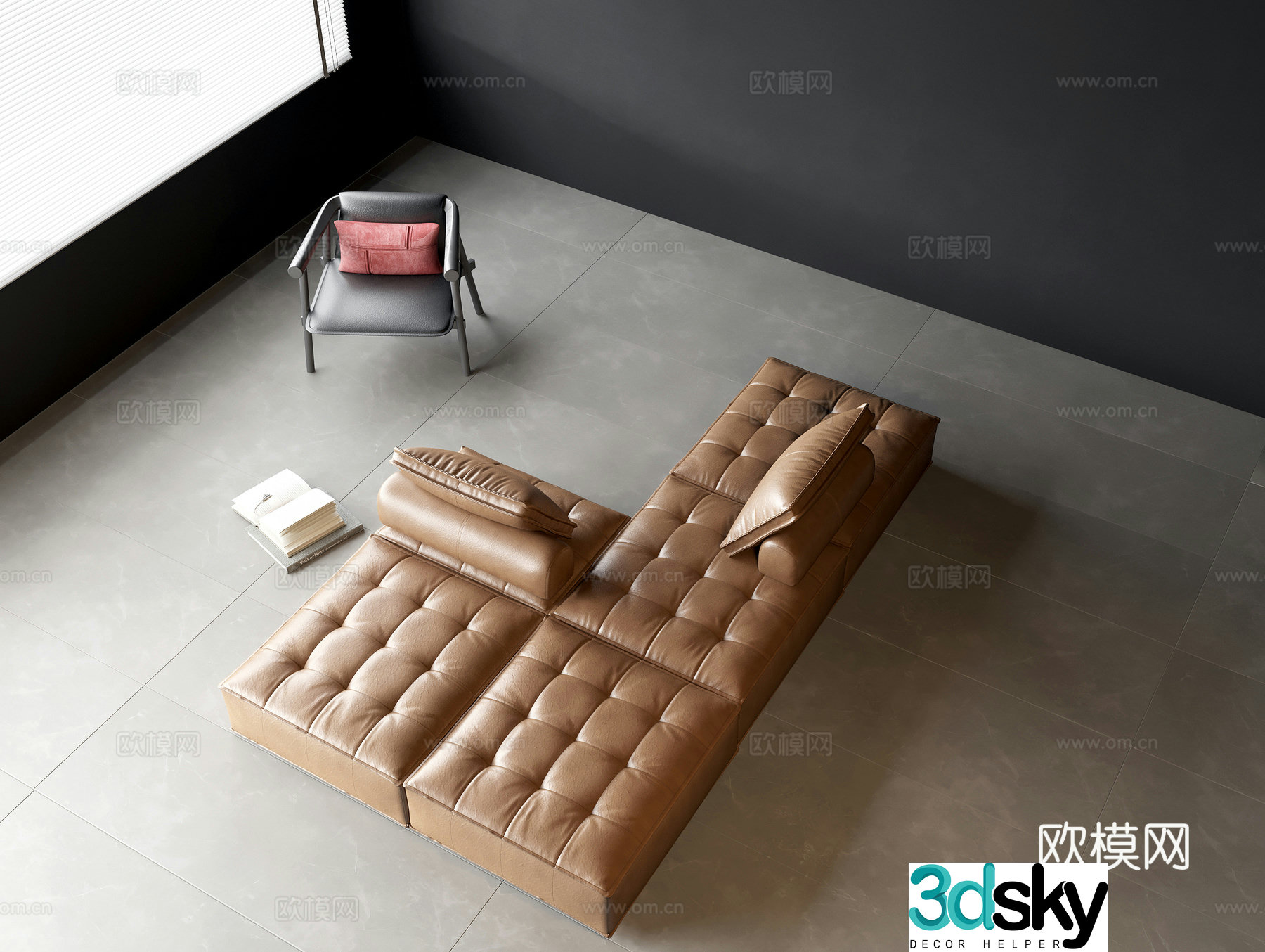 Leather combination sofa Multi-person combination sofa Tofu block combination sofa Leather casual single chair 3D model