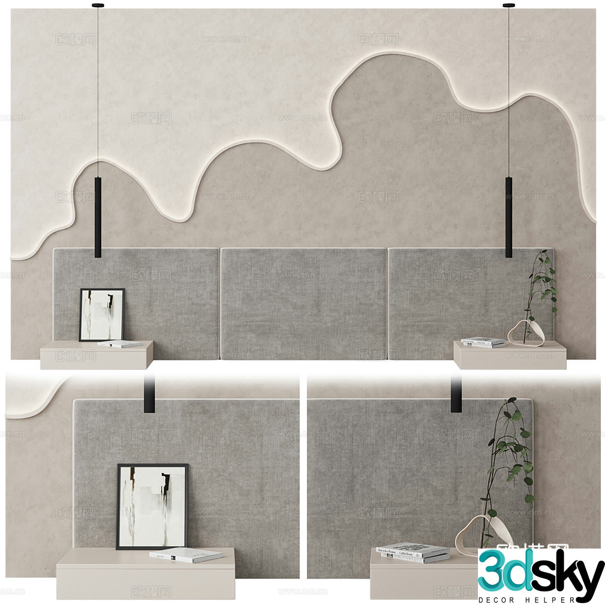 New Chinese style children’s room bedside background wall 3D model