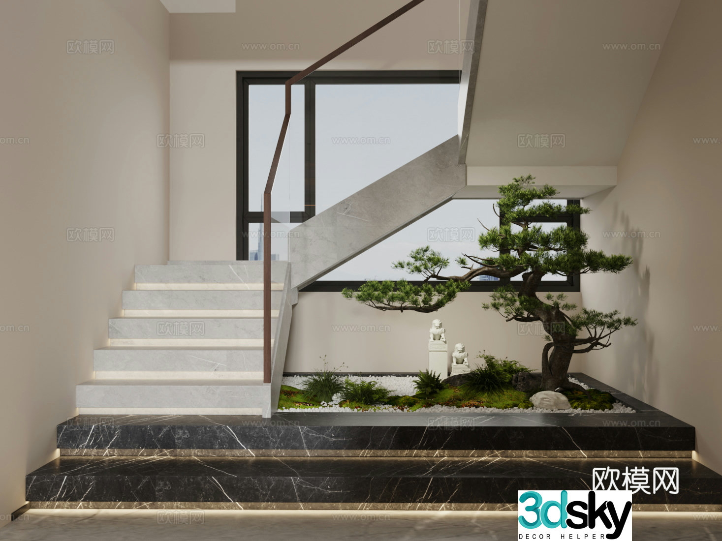 New Chinese interior landscape stair landscape basement landscape sketch landscape stairwell end view 3D model