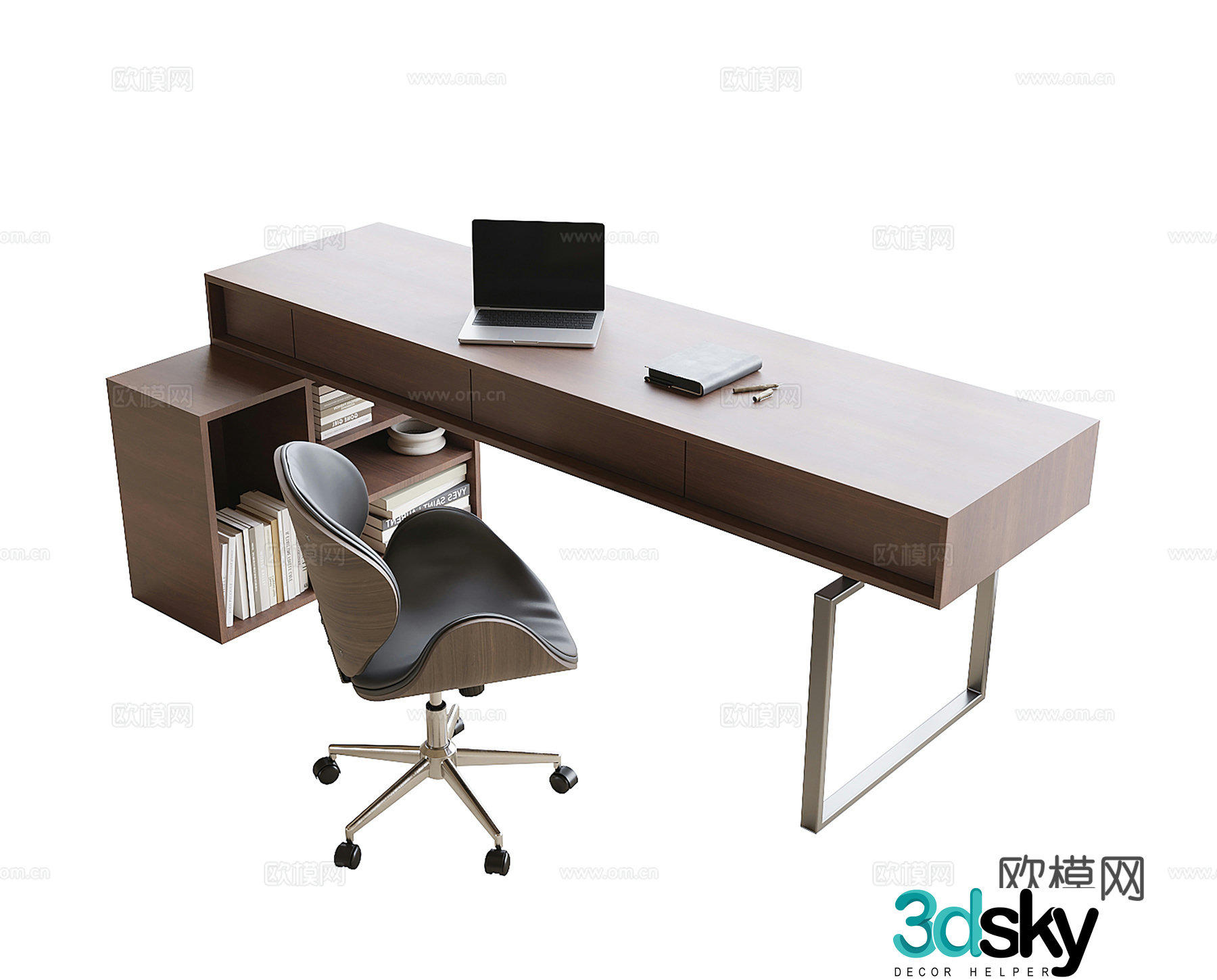 Modern desk and chair combination desk 3d model
