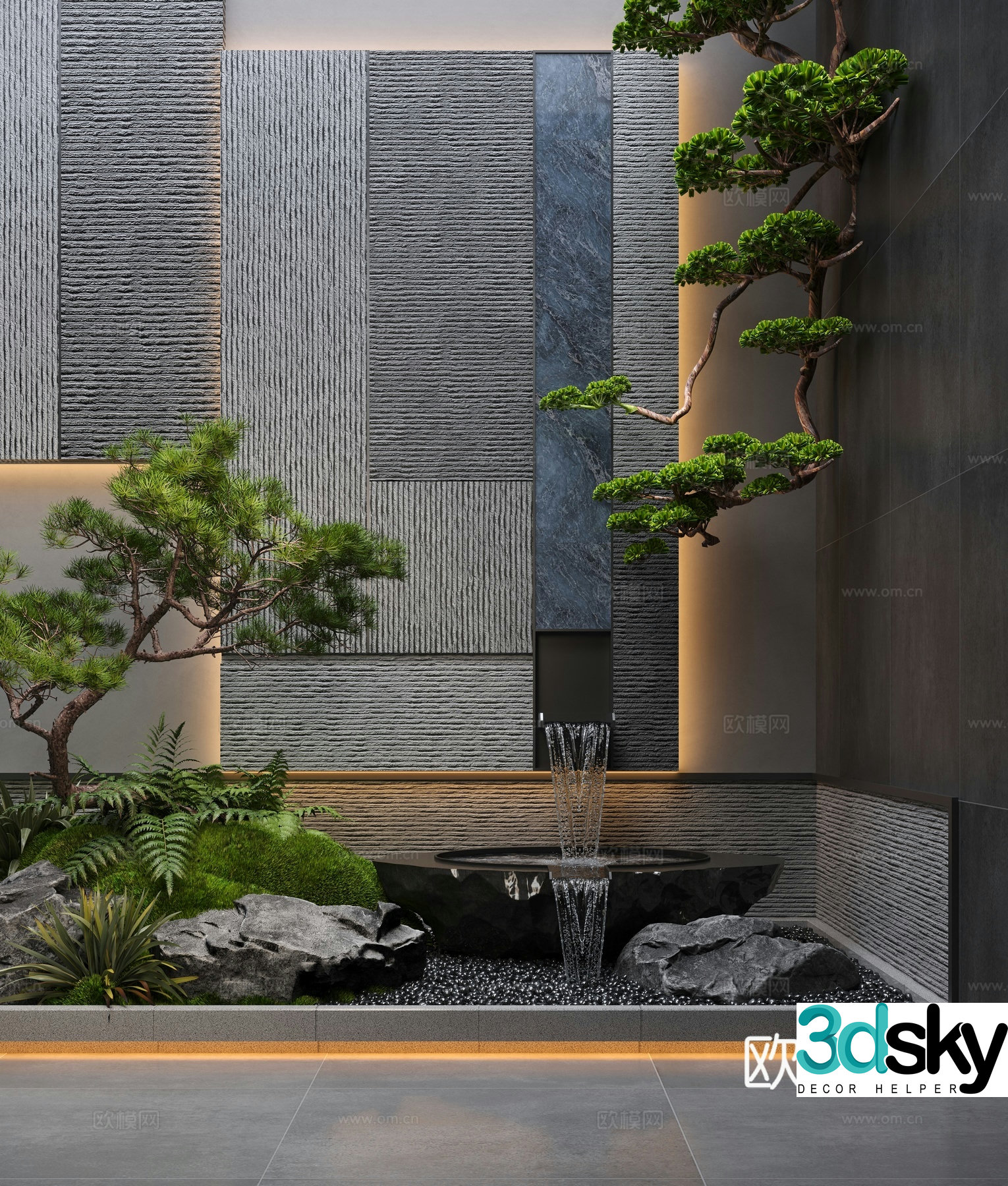 Modern water landscape indoor landscaping flowing water bowl indoor waterscape 3d model
