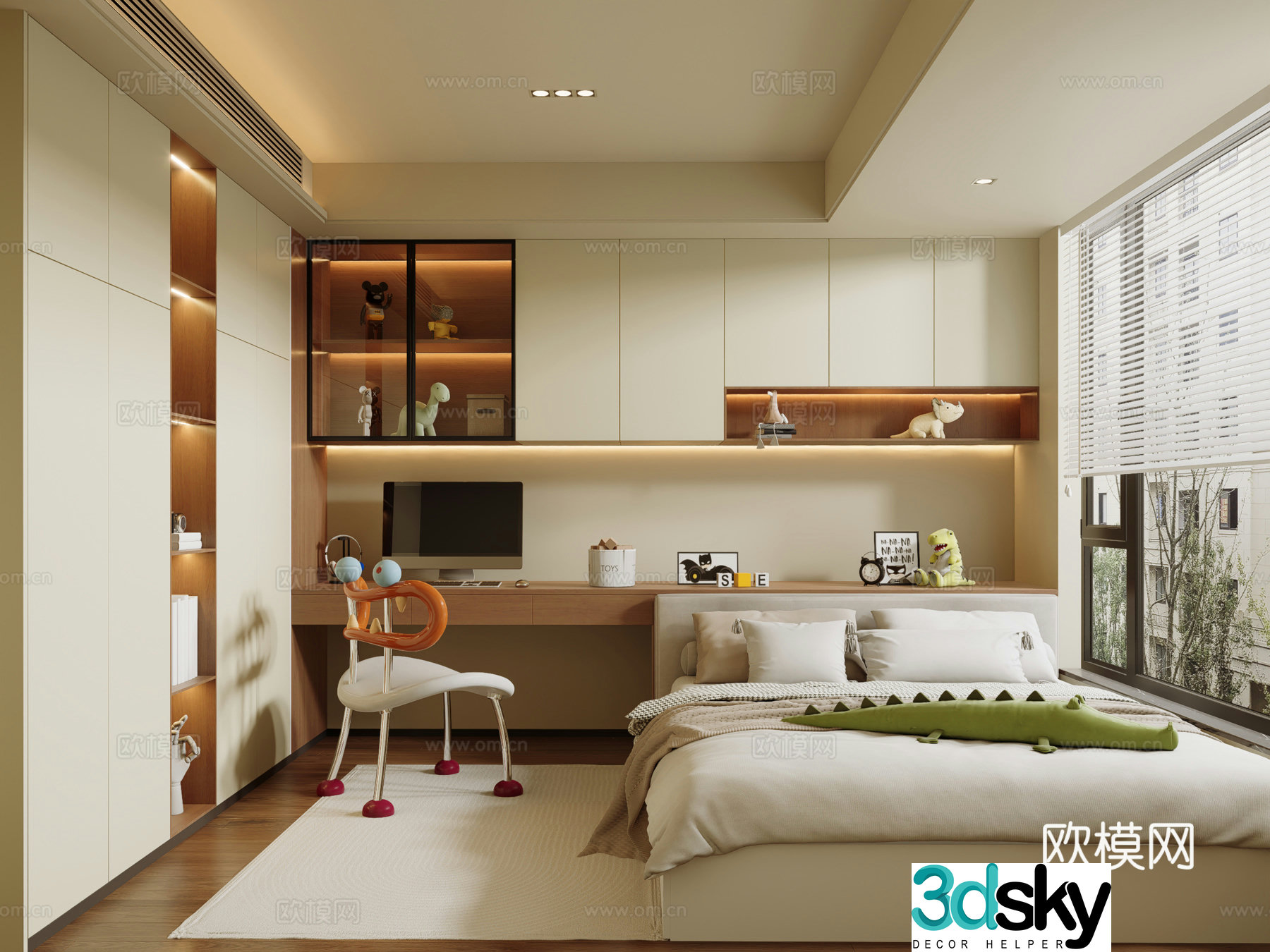 Retro cream tatami bedroom second bedroom 3d model