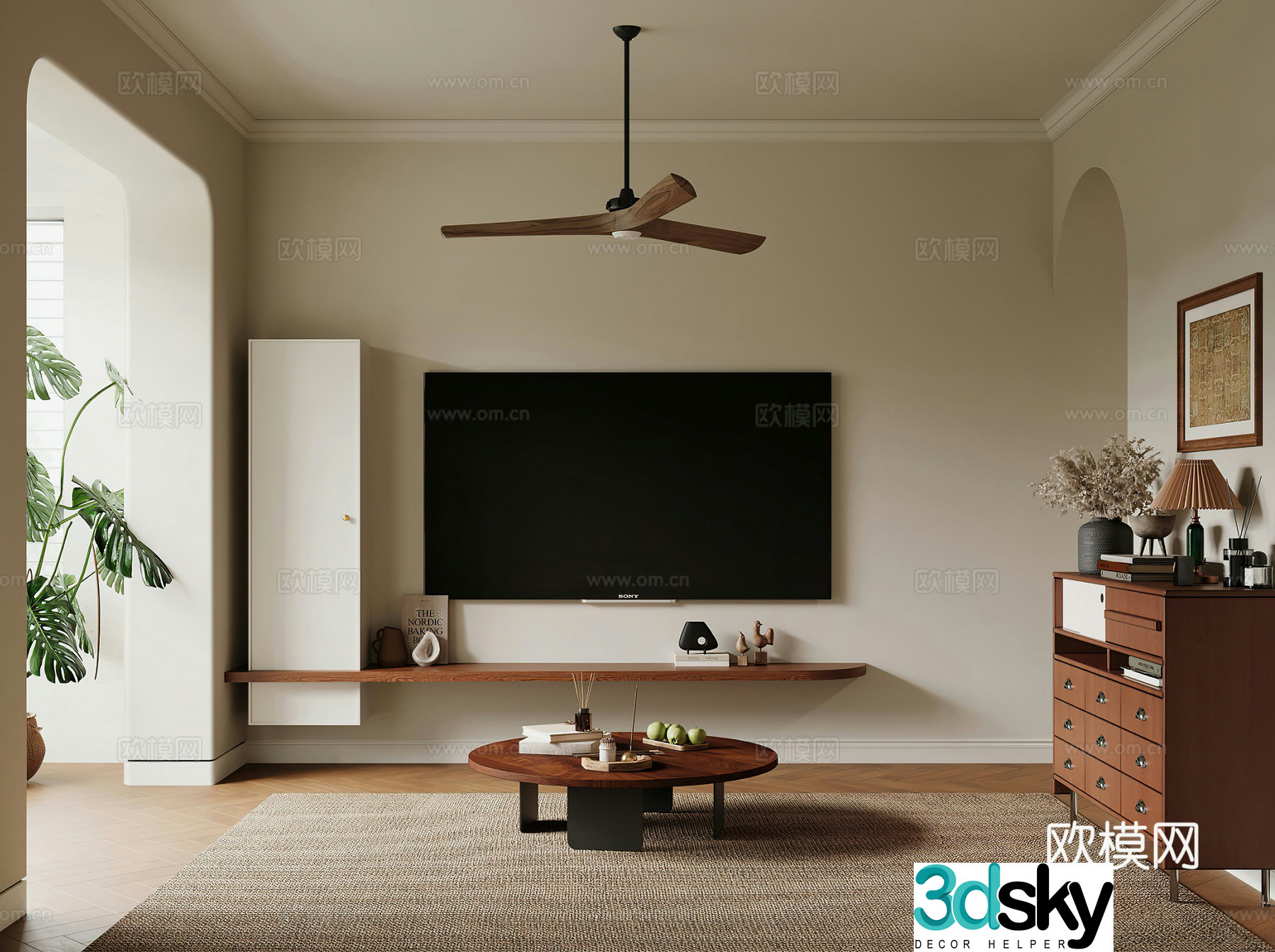 Middle style living room TV cabinet fan light entrance cabinet decorative cabinet chest cabinet medieval style dining 3D model