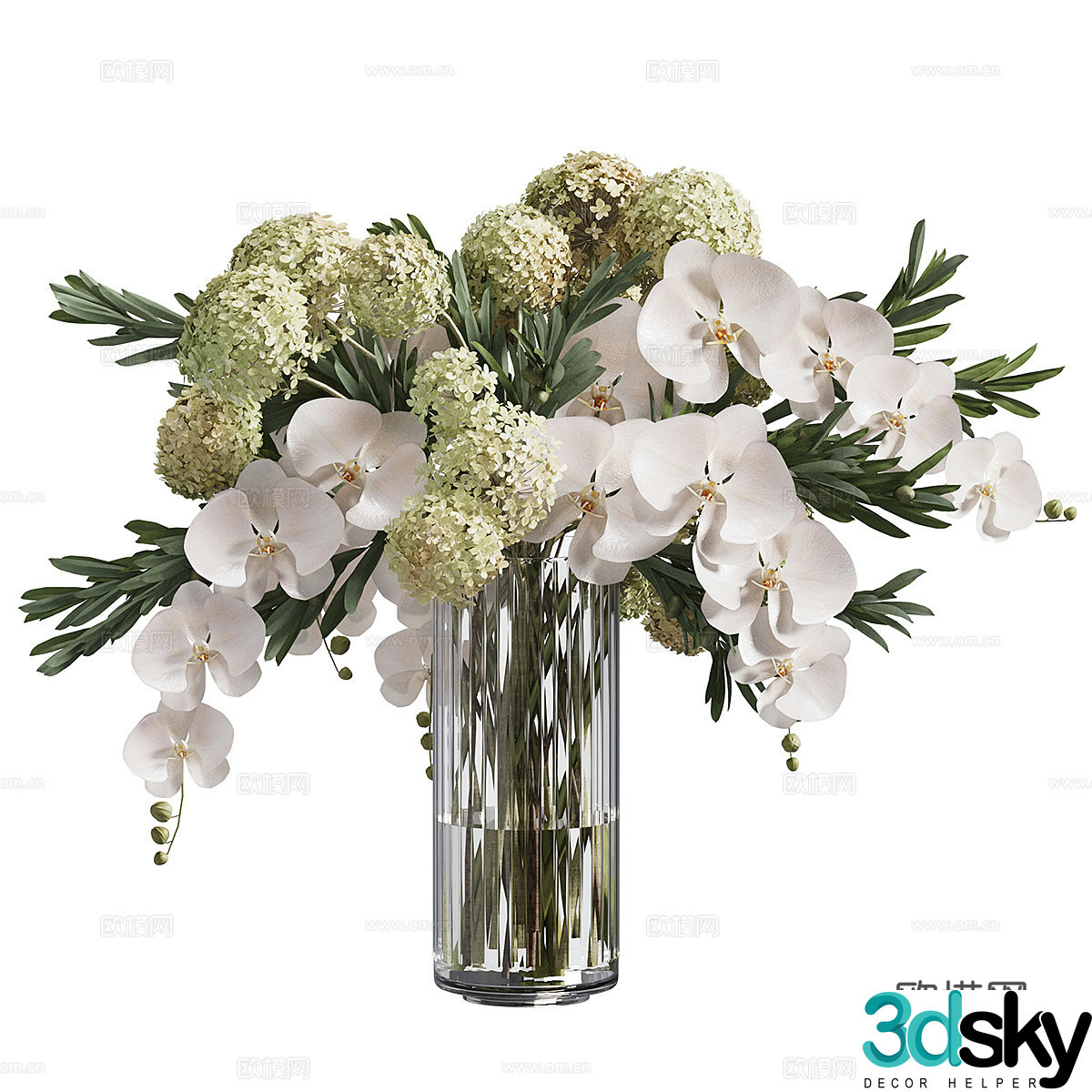 Modern glass vase flower art 3d model