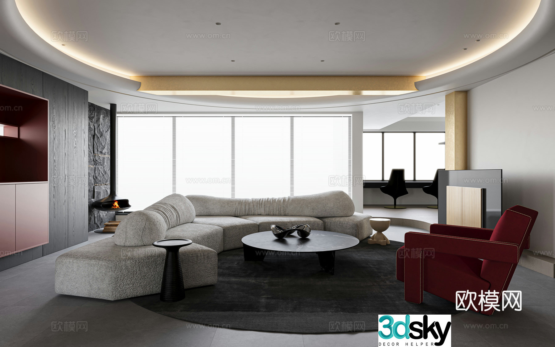 Modern black white and gray living room 3d model