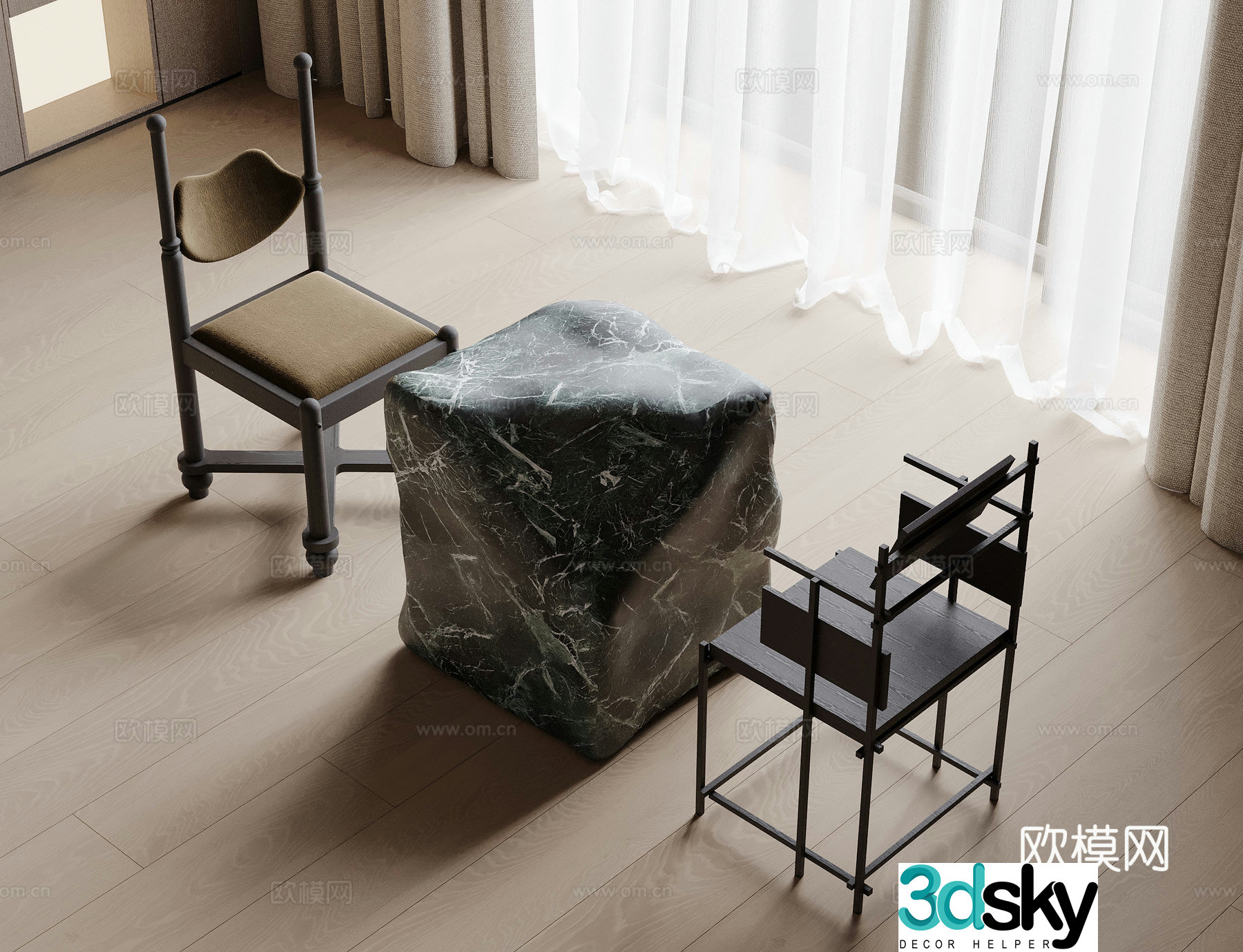 Modern dining table and chair 3d model