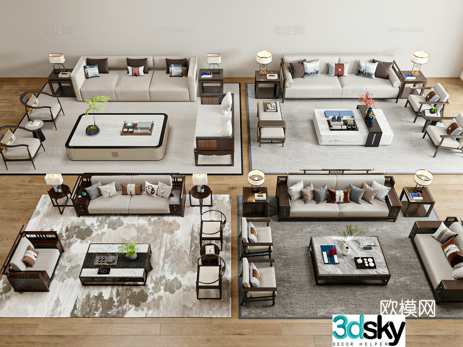 New Chinese sofa coffee table combination 3D model