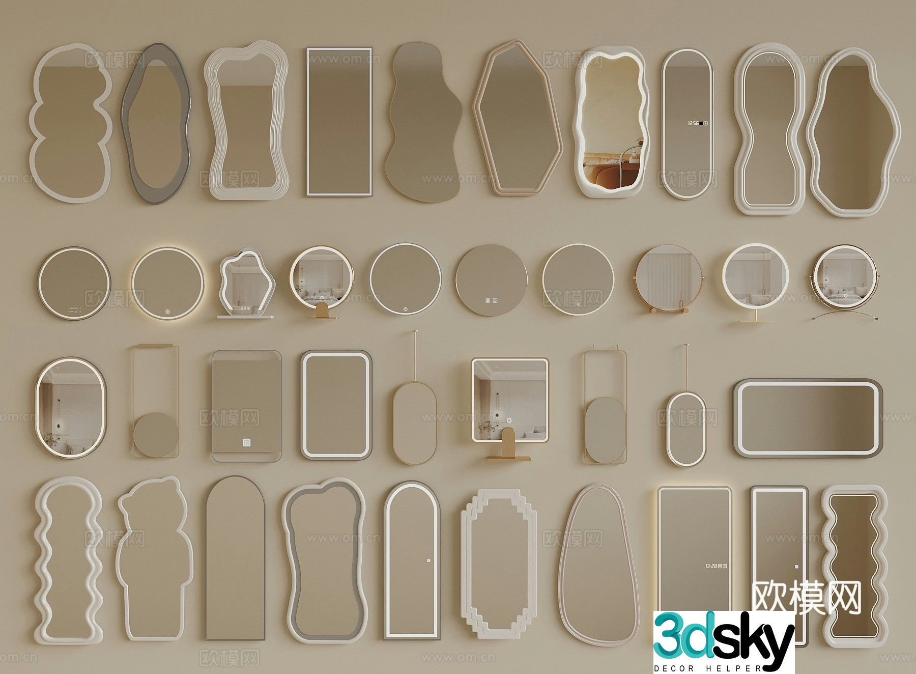 Modern mirror Floor-standing mirror Clothes mirror Makeup mirror Bathroom mirror Special mirror 3D model