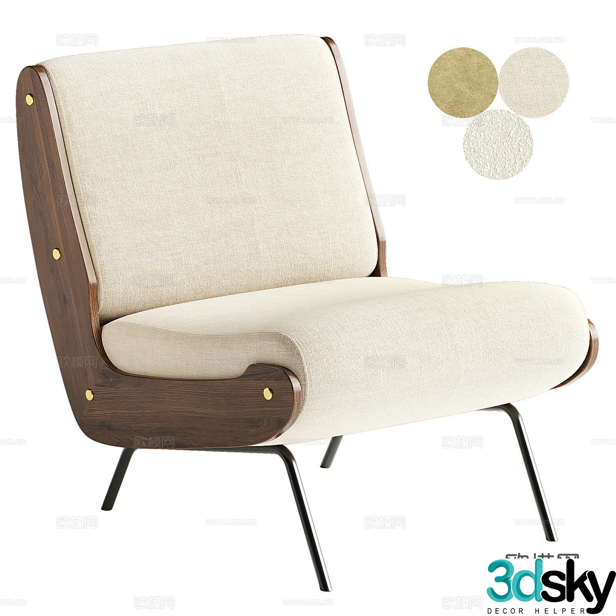 Modern IVORY fabric lounge chair 3d model