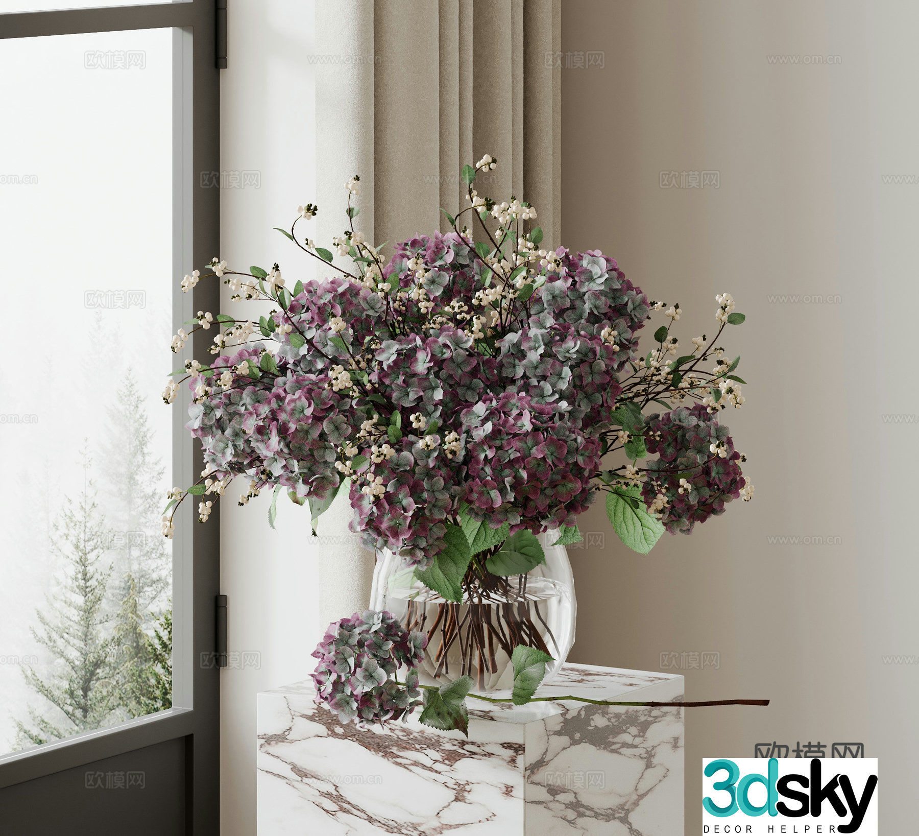 Modern flower art green plants ornaments 3D model