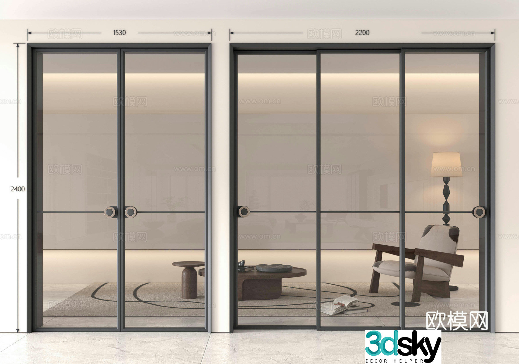 Middle-aged sliding doors glass doors sliding doors glass sliding doors kitchen sliding doors balcony sliding 3D model