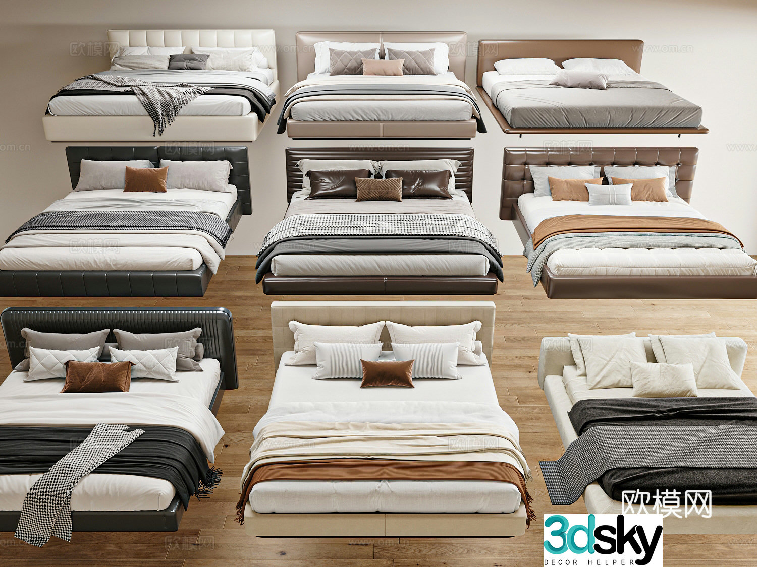 Modern Italian double bed 3d model