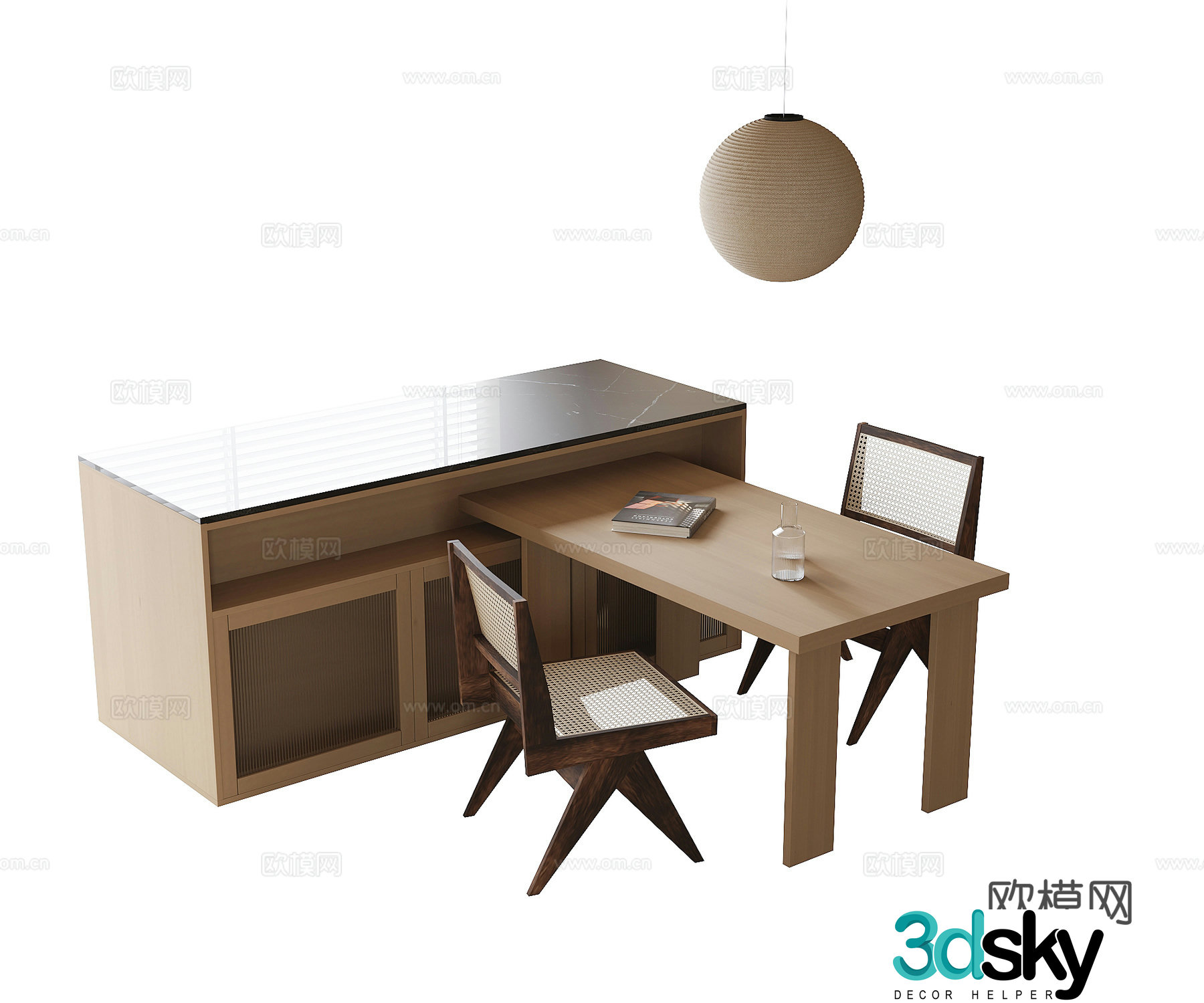 Modern dining table and chair combination dining chair single chair chandeliers 3d model