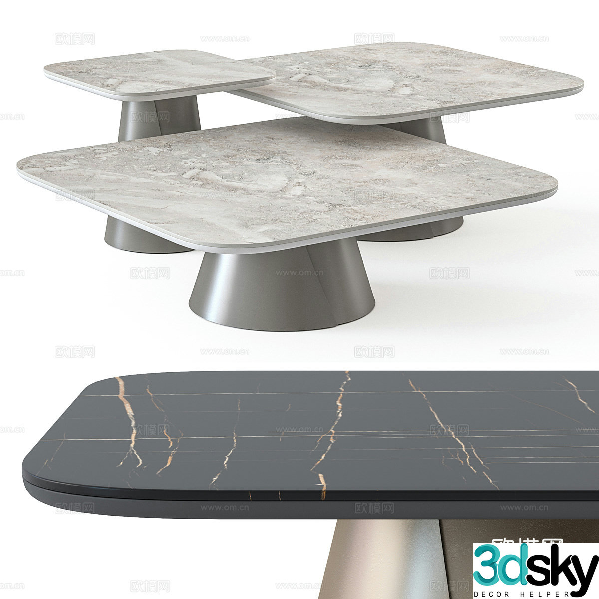 Modern Italian light luxury coffee table combination 3D model