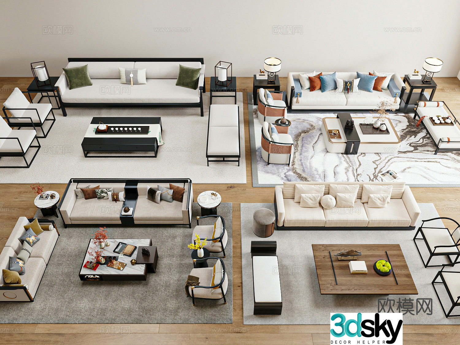 New Chinese sofa coffee table combination 3D model