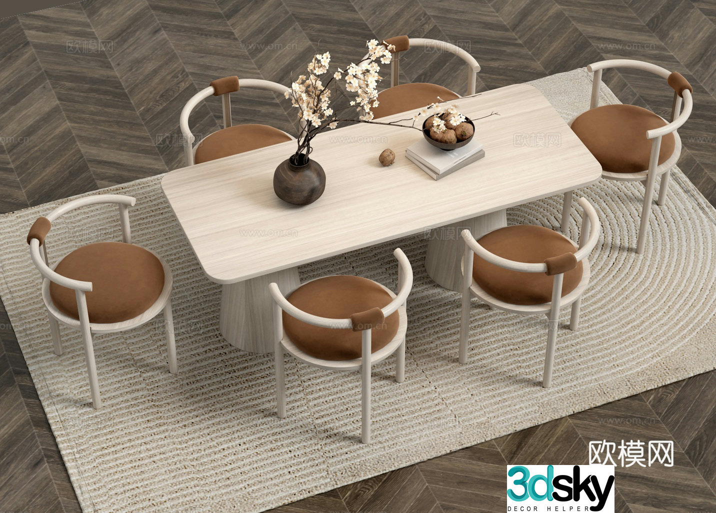 Wasabi Middle-aged Nordic dining table and chair 3D model