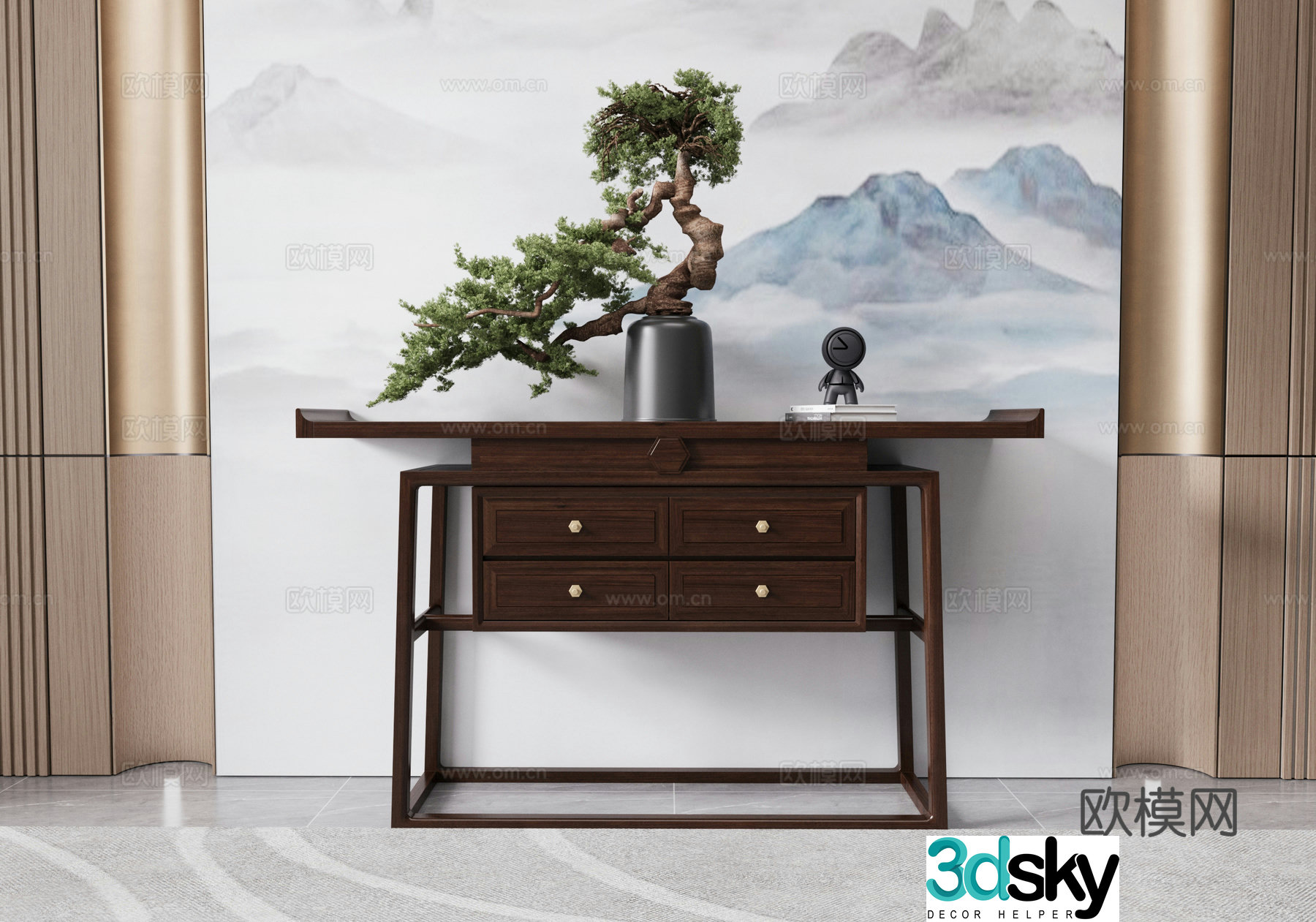 New Chinese style entrance cabinet 3D model