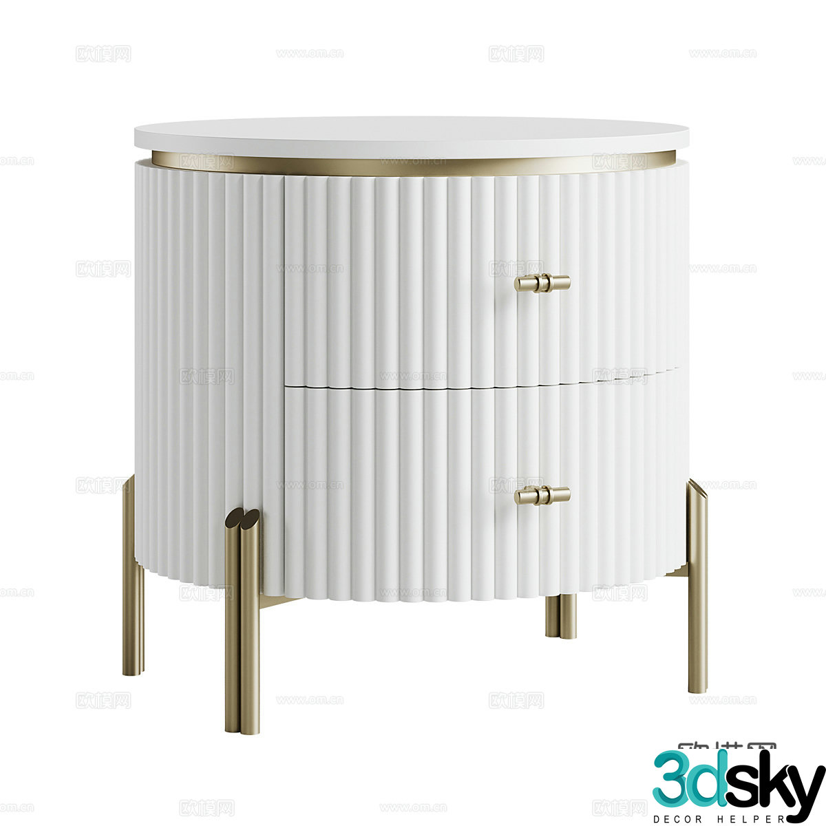 Creamy wind bedside table milky white bedside table children bedside table round bedside table storage cabinet 3d model