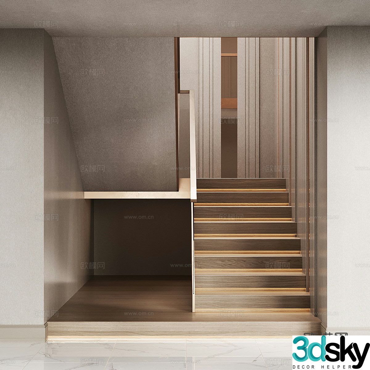 Modern light luxury staircase 3D model