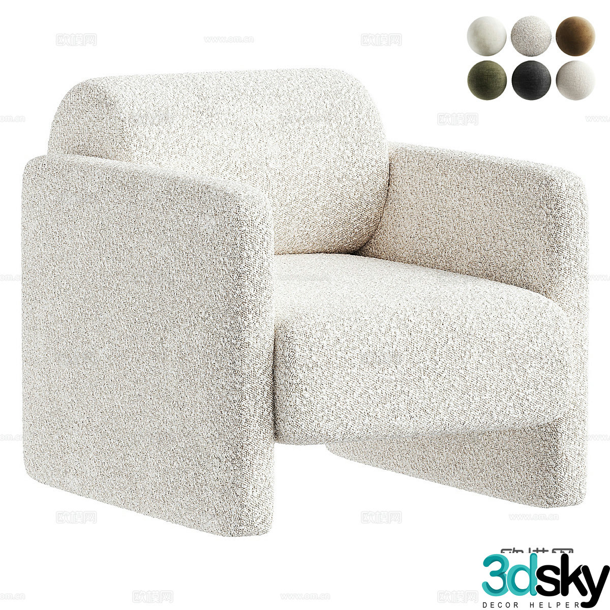 Lamb velvet single sofa fabric single sofa lamb velvet single chair lamb velvet leisure chair lamb 3d model