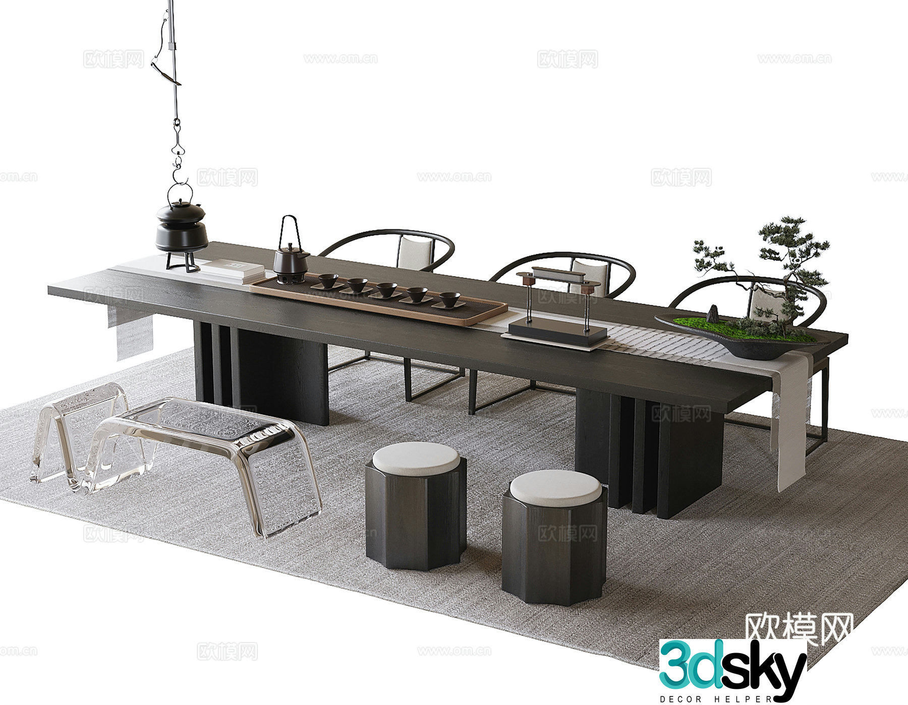 Modern tea table and chair combination 3D model