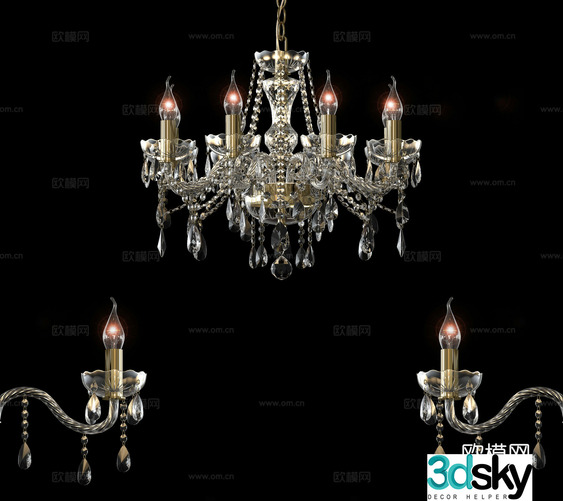 European candlestick crystal chandeliers 3D model
