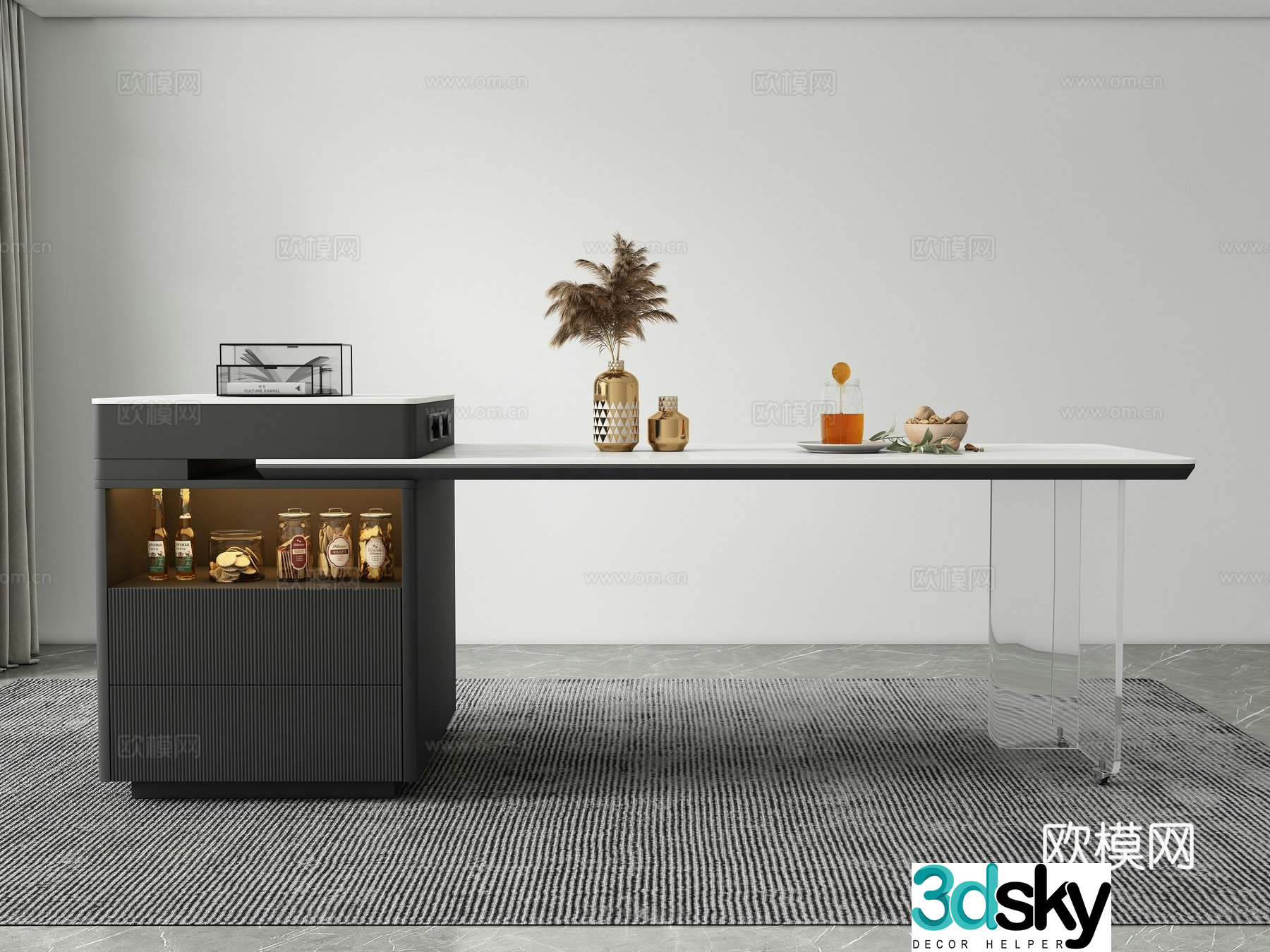 Modern island dining table 3d model
