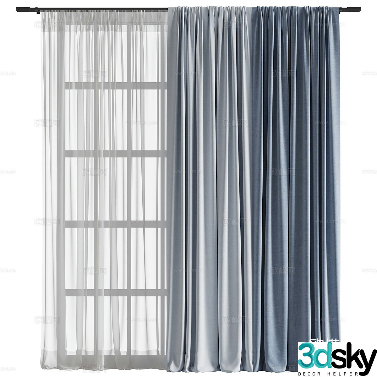 Modern blue fabric curtain 3d model