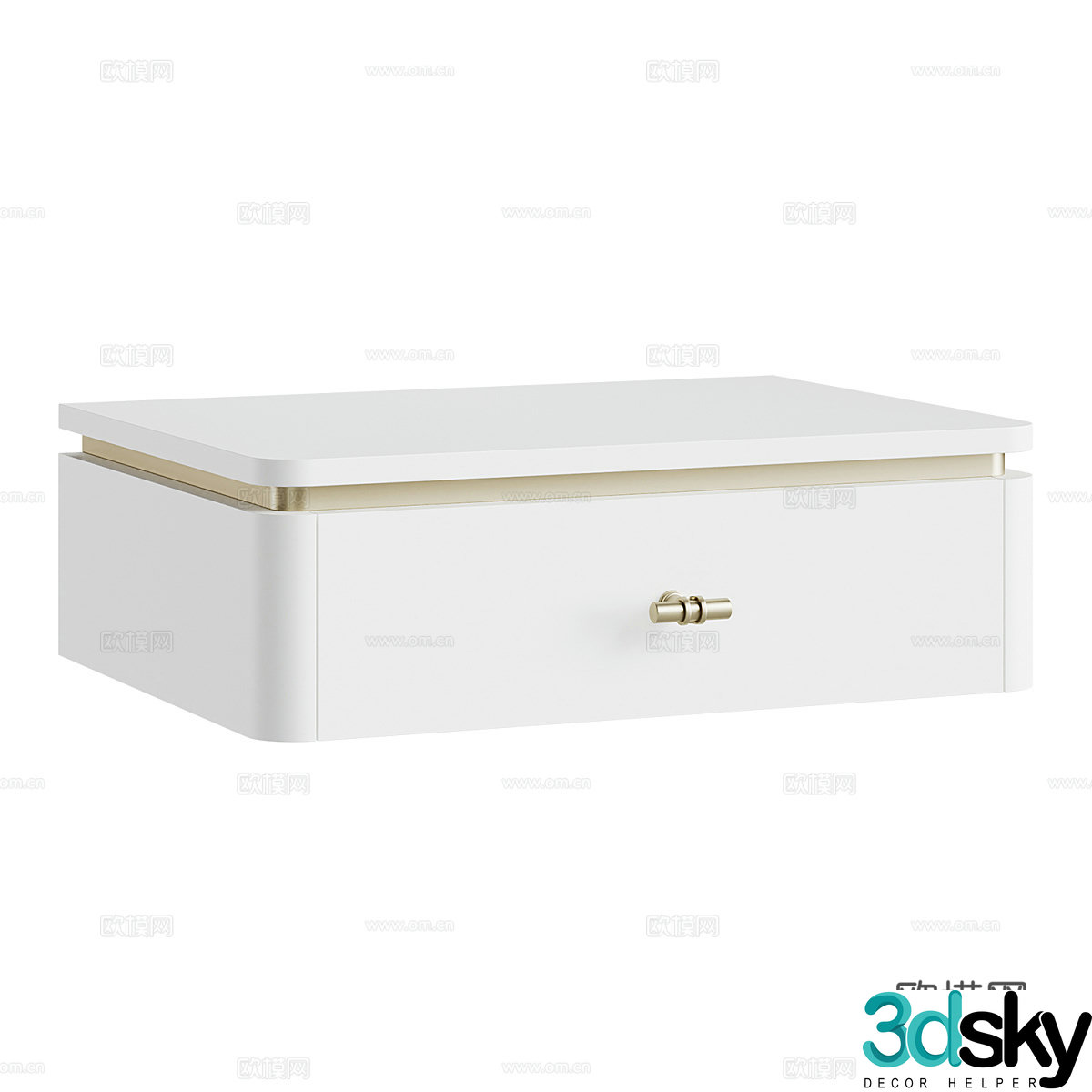 Creamy wind bedside table milky white bedside table square bedside table hanging bedside table children’s bedside 3D model