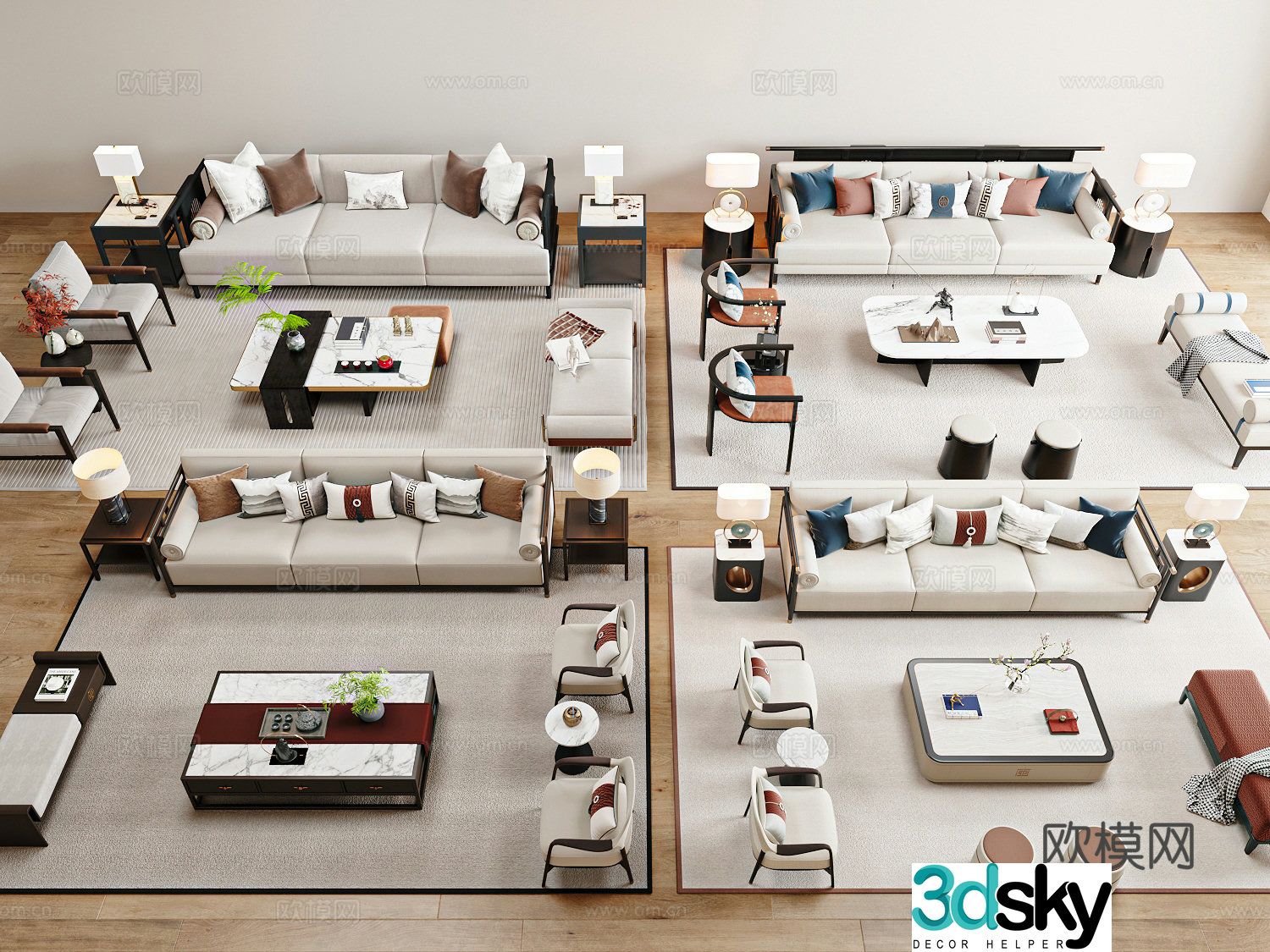 New Chinese sofa coffee table combination 3D model