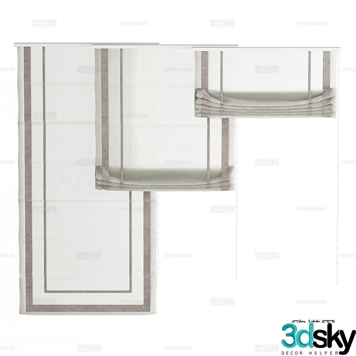 New Chinese style roller blinds folding curtains 3D model