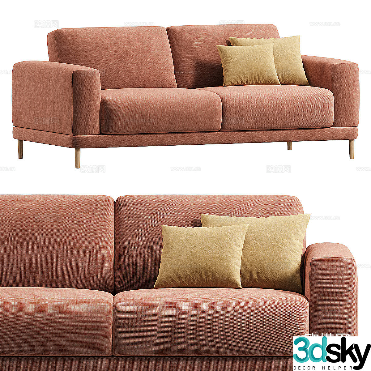 New Chinese style fabric double sofa 3D model