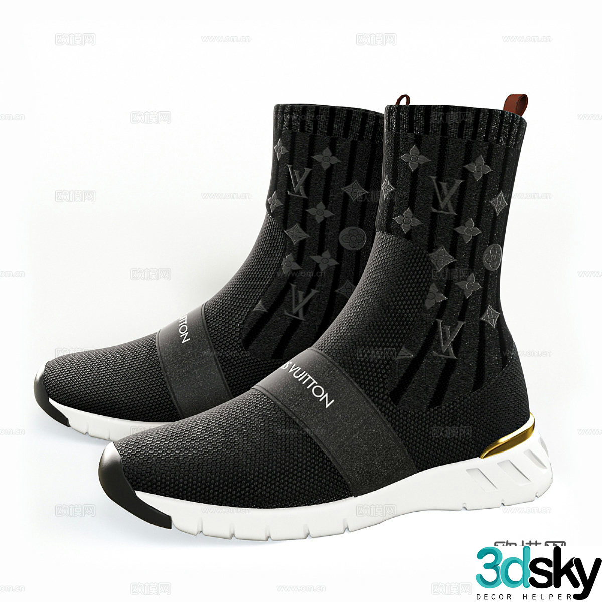 LV shoes elastic socks sneakers running shoes high top shoes 3d model