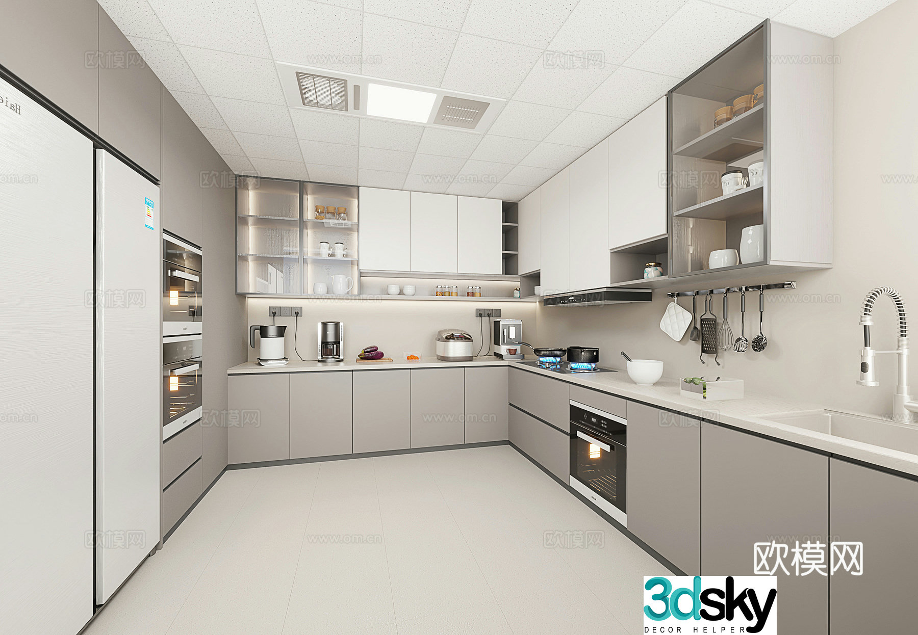 Modern minimalist style kitchen 3d model