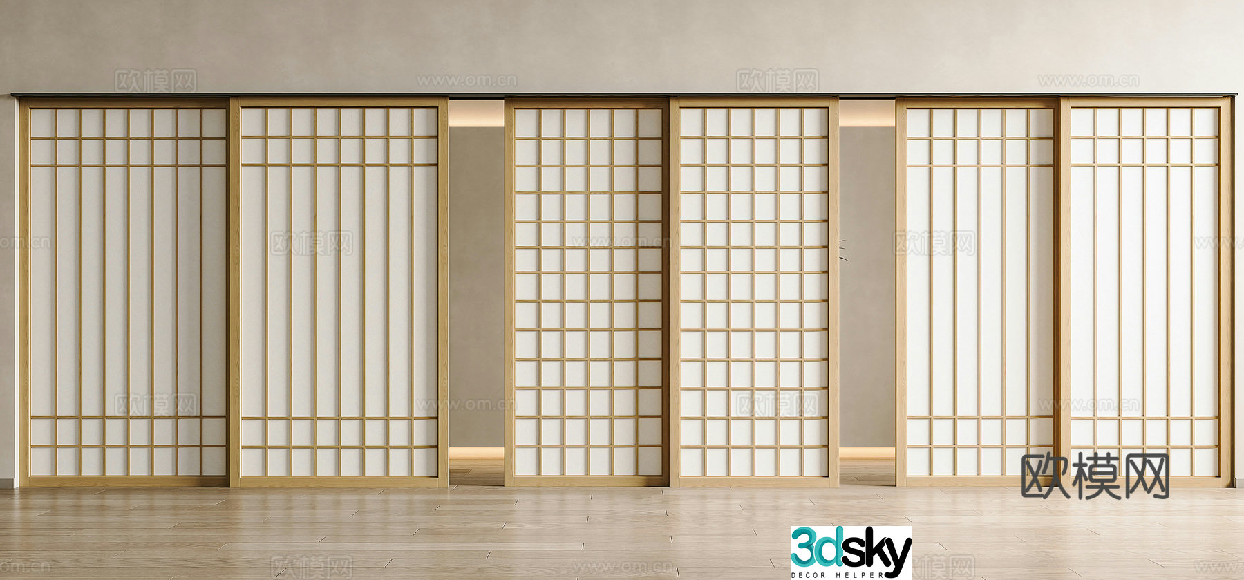 Japanese sliding door Single-open door Partition door Sliding door Grid door Solid wood door Grid door 3D model