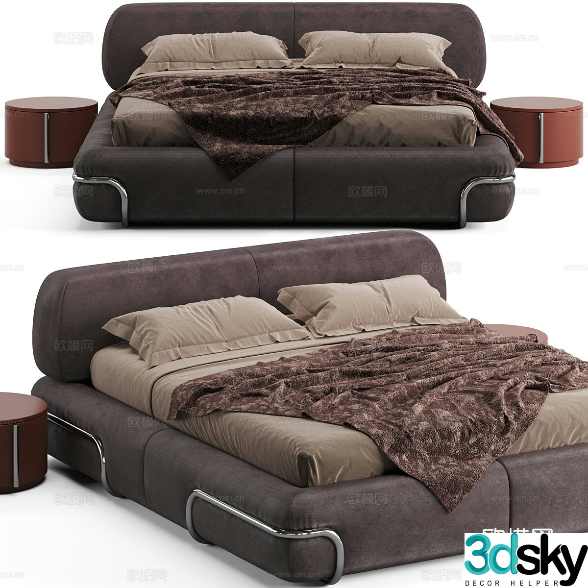 Neoclassical fabric double bed 3D model