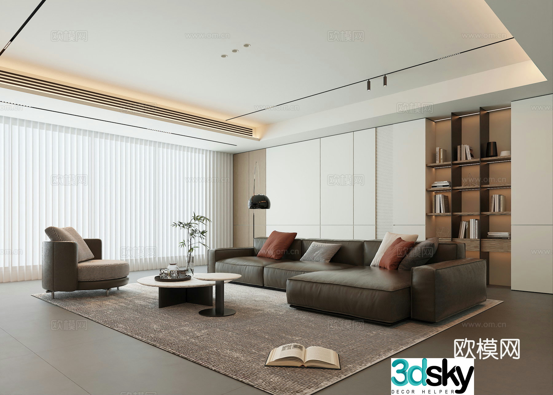 Modern living room leather sofa 3d model
