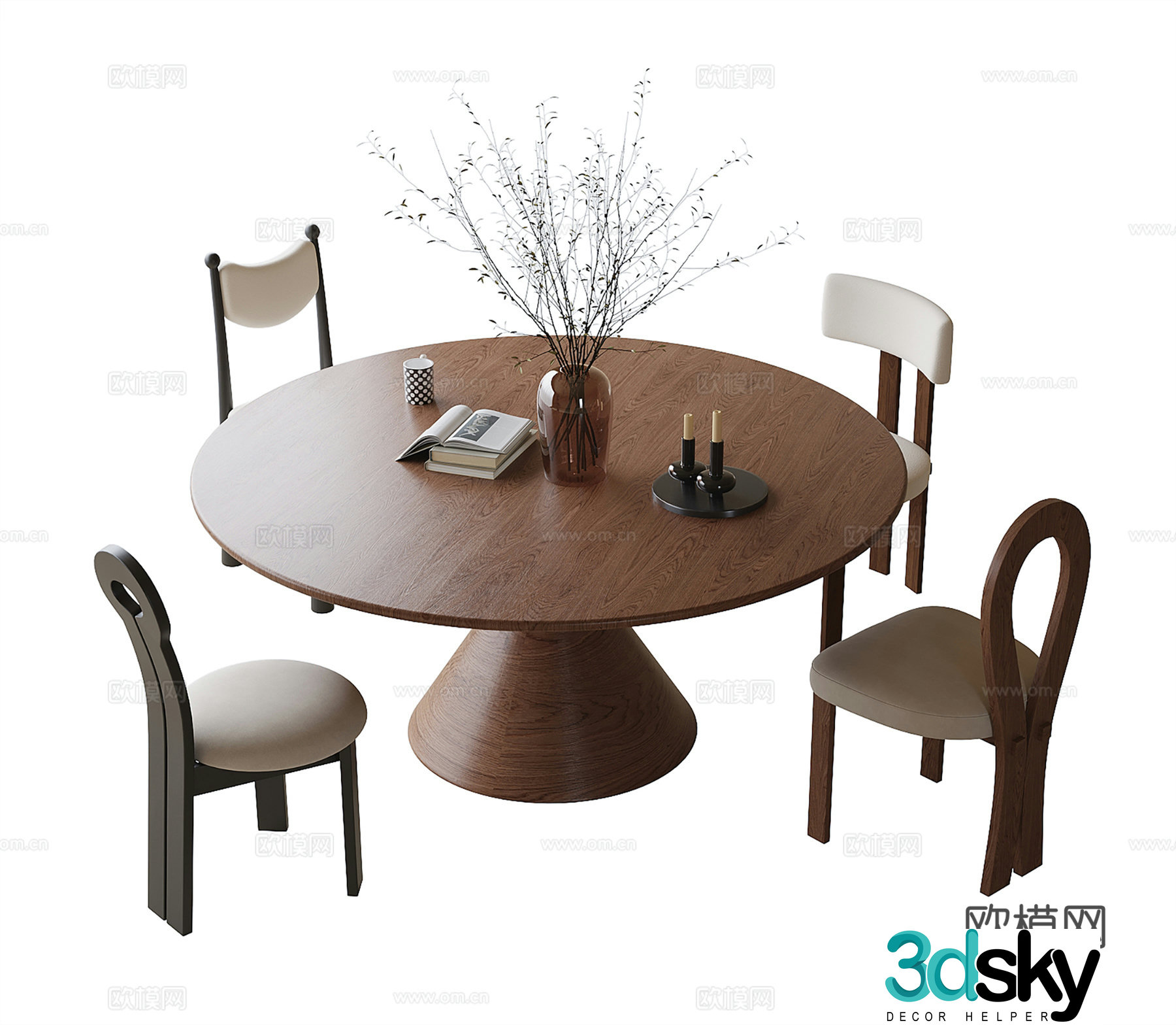 Modern dining table and chair Dining chair Single chair Round dining table 3D model